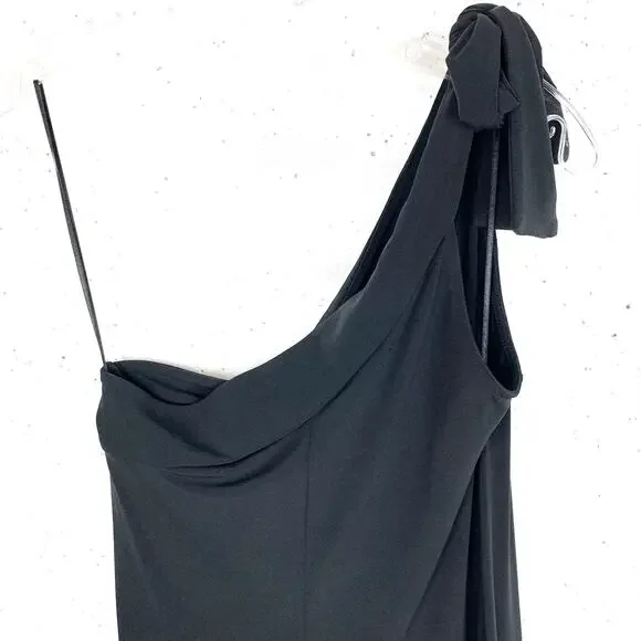 Ann Taylor Womens Tie Shoulder Midi Dress Black Stretch Polyester Sheath XS - Picture 8 of 8